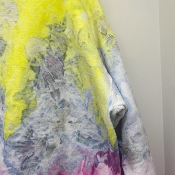 NWOT Hand Dyed Pink Grey Neon Yellow Tie Dye Sweater - Size XL - Picture 7 of 15